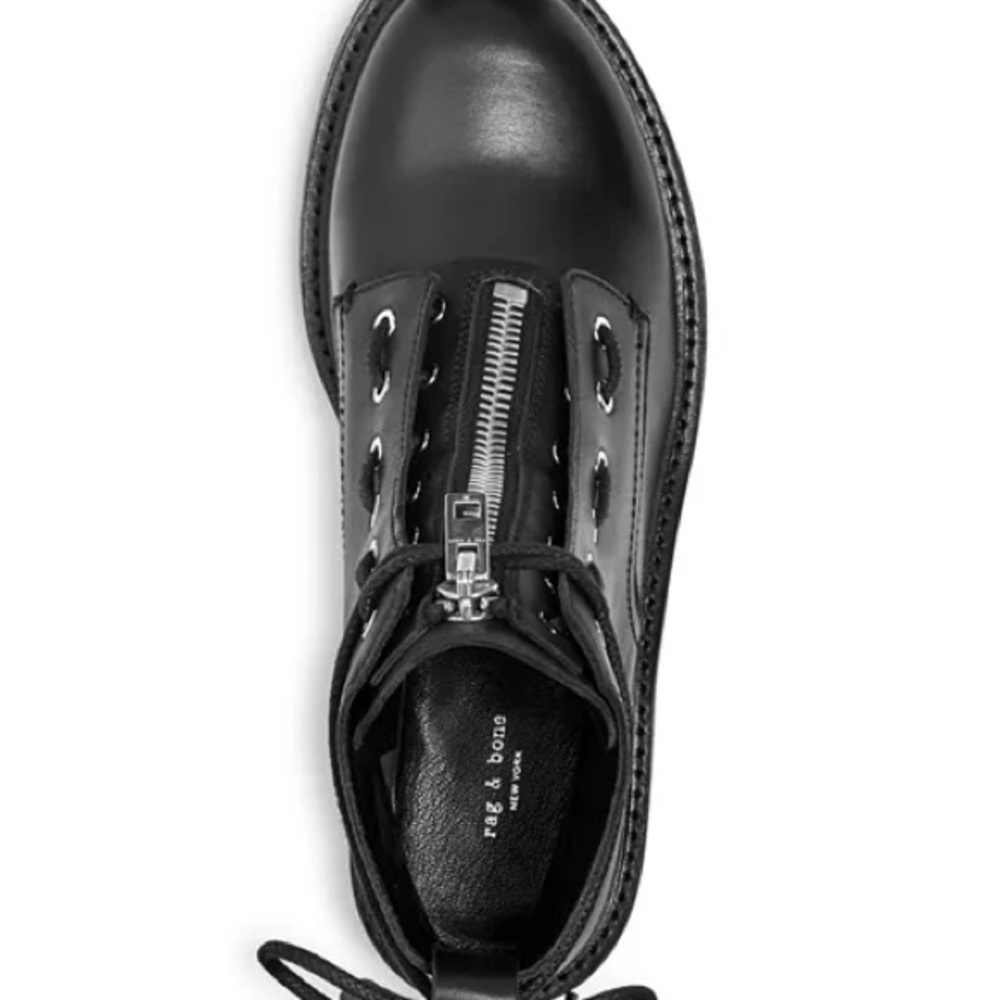 Rag & Bone Black Cannon Combat Boot Leather Front-Zip Ankle Boots for Women - Picture 3 of 12